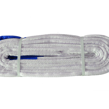 Roll of gray webbing with blue ends on a white background