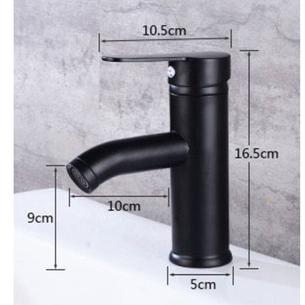 Black faucet with measurements on a gray background