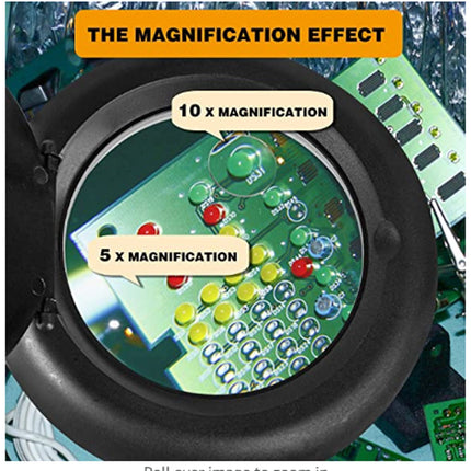  magnifying glass with labeled magnification levels on a circuit board background
