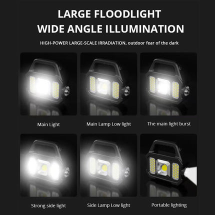 LED light product with various illumination modes on a black background