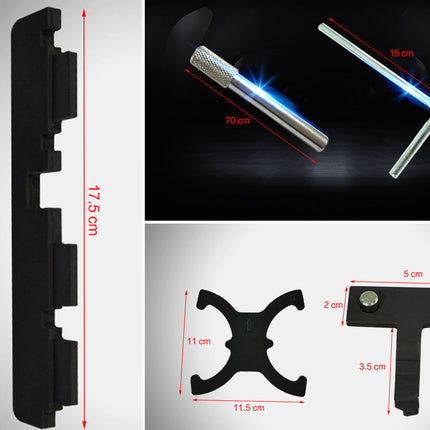 Measurement details of various tools and components on a gray background