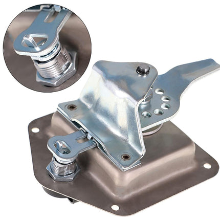 Metal bracket with detailed view of a bolt on a white background