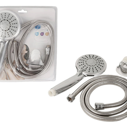 Shower head set with hose and accessories on a white background