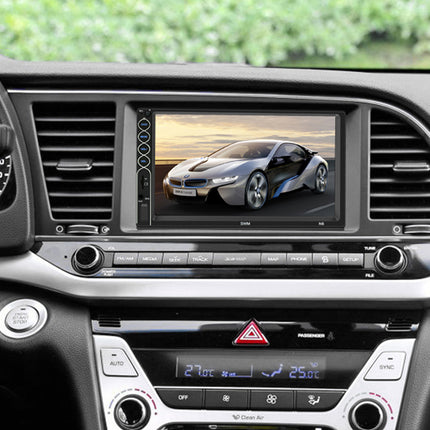 Car dashboard with a touchscreen display showing a car image.