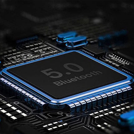Close-up of a Bluetooth 5.0 chip on a circuit board