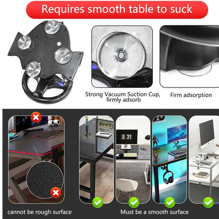 Product with vacuum suction cup feature and examples of its use on a smooth surface.