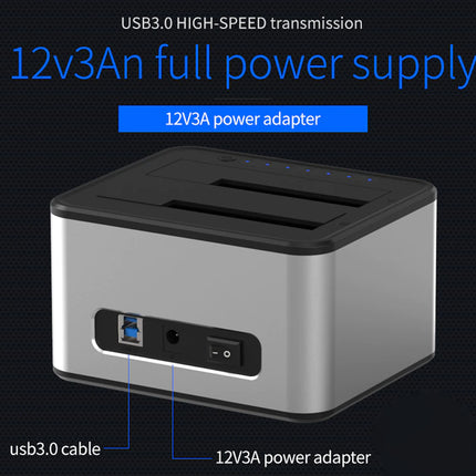 Dual Bay SSD HDD Docking Station USB 3.0 Offline Cloner Backup