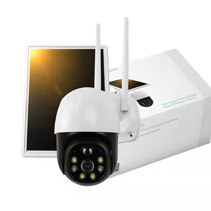 White security camera with antennas and a screen on a white background