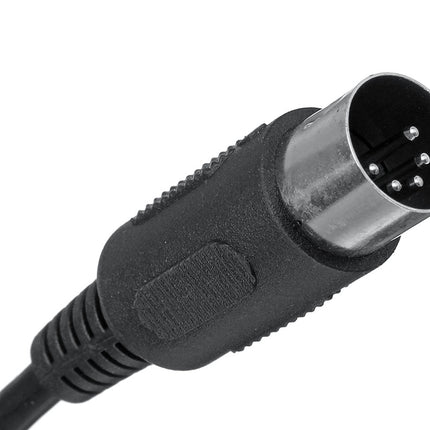 Black audio cable connector on a white background