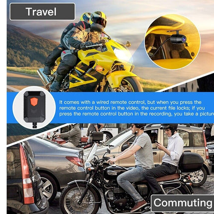 Motorcycle with security camera and remote control, used for travel and commuting.