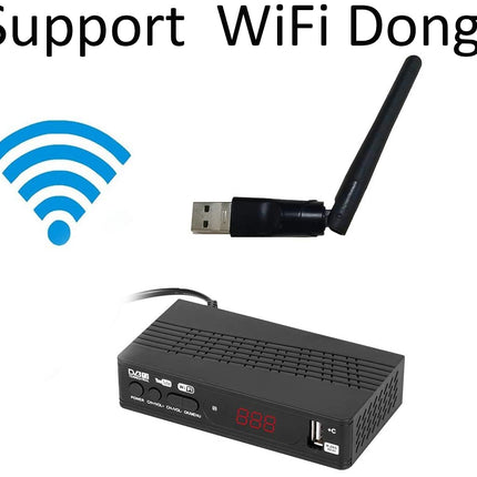 Black WiFi dongle with antenna and router-like device on a white background