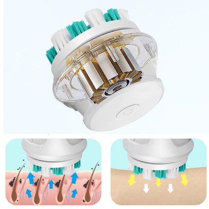 Gentle exfoliation device with close-up illustrations on a white background