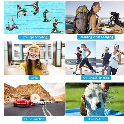 Collage of various video recording scenarios with text labels on a white background