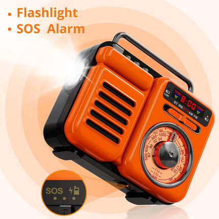Emergency Weather Radio - 4-in-1 with Solar & Hand-Crank Power | AM/FM/NOAA, Bluetooth Speaker, LED Flashlight, SOS Alarm, 2000mAh Power Bank, RC-15187