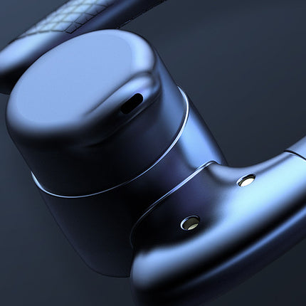 Close-up of a dark metallic bicycle handlebar component with a glossy finish and small gold-toned rivets, set against a dark studio background.