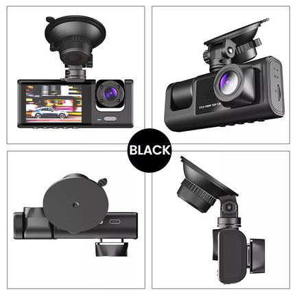 Car dashboard camera with various mounting options on a white background