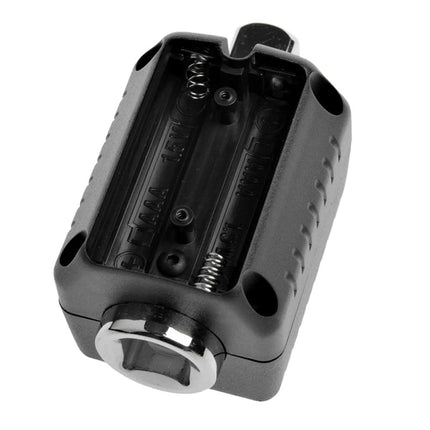 Black metal component with screws on a white background