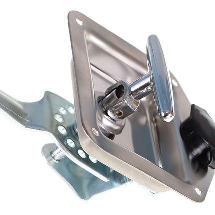 Metal latch mechanism on a white background