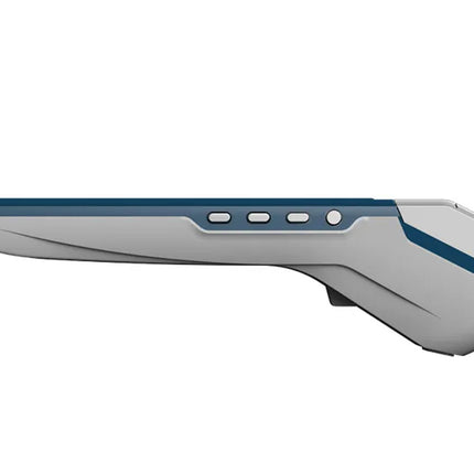 Gray and blue electronic device on a white background