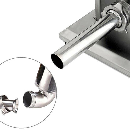 Close-up of a metal exhaust pipe with a magnified inset on a white background