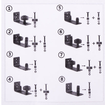 Set of black metal brackets with screws on a white background