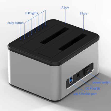 Dual Bay SSD HDD Docking Station USB 3.0 Offline Cloner Backup