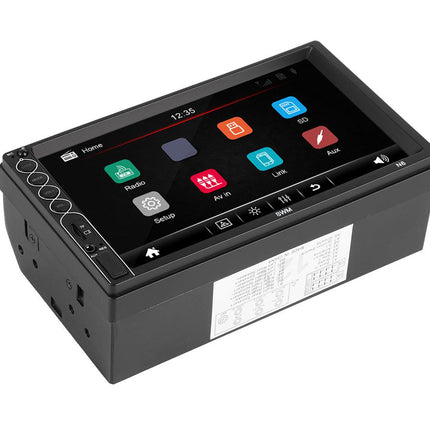 Car multimedia player with touchscreen display on a white background