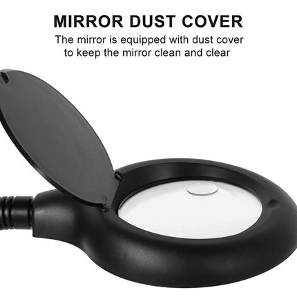 Black mirror dust cover with text on a white background