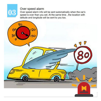 Cartoon car with over speed alarm system illustration