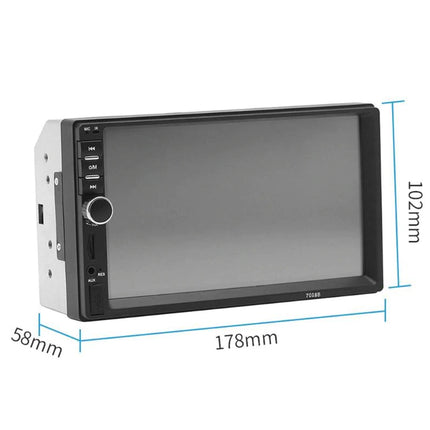 Car multimedia player with dimensions labeled on a white background