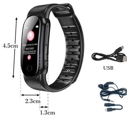 Black smart band with a rectangular display, shown with dimension markings (4.5cm, 2.