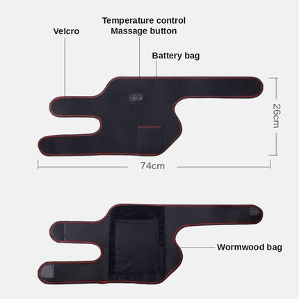 Measurement chart of a black massage device with labeled parts on a white background