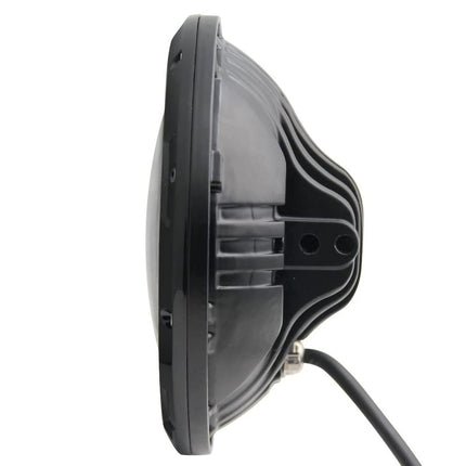 Side view of a black LED light on a white background