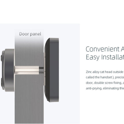 Door handle mechanism with text on installation and features