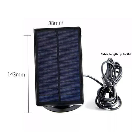 Solar panel with cable on a white background, showing dimensions.