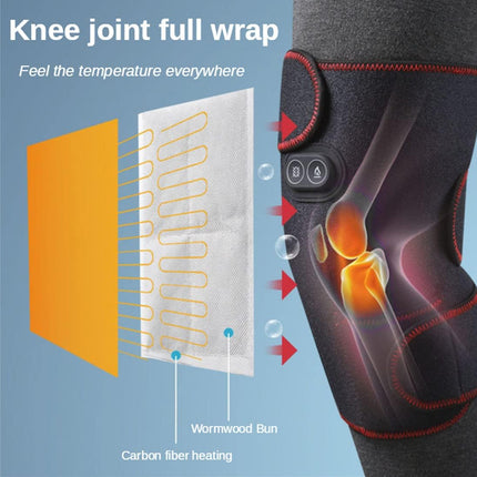 Knee joint full wrap with heating elements and temperature display on a blue background