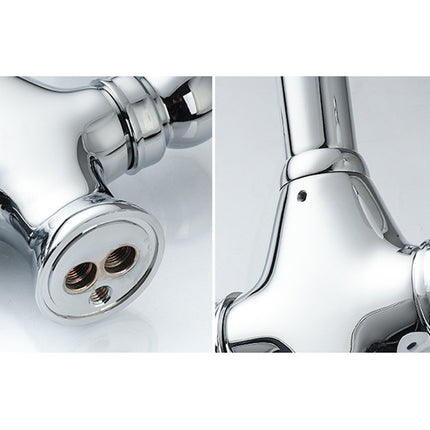 Close-up of a chrome faucet handle on a white background