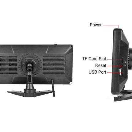 Black monitor with labeled ports on a white background