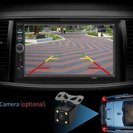 Car dashboard with a navigation screen displaying a parking aid system, camera, and additional view of the car.