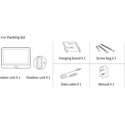 Packing list diagram with icons and text for an air conditioning system on a white background.