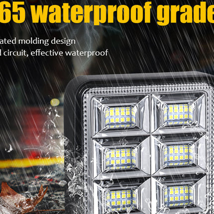 LED light bar with IP65 waterproof grade text on a rainy background