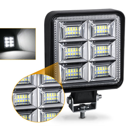 LED work light with close-up insets on a white background