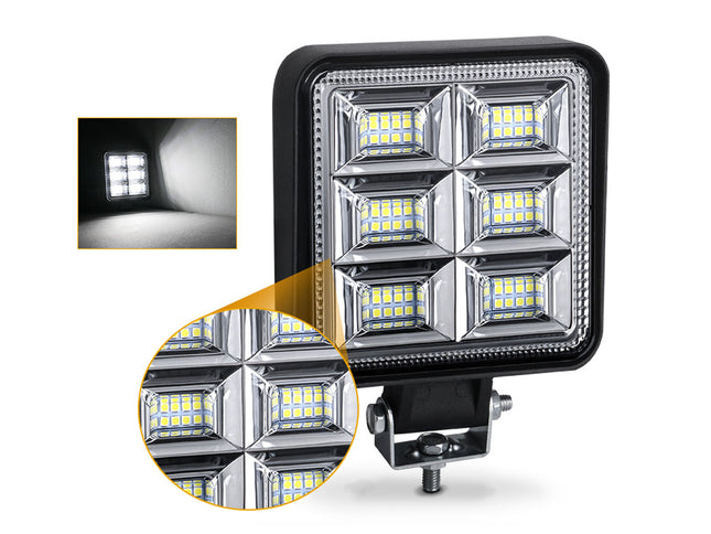 LED work light with close-up insets on a white background