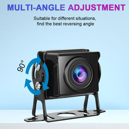 Rearview camera with multi-angle adjustment feature on a light blue background